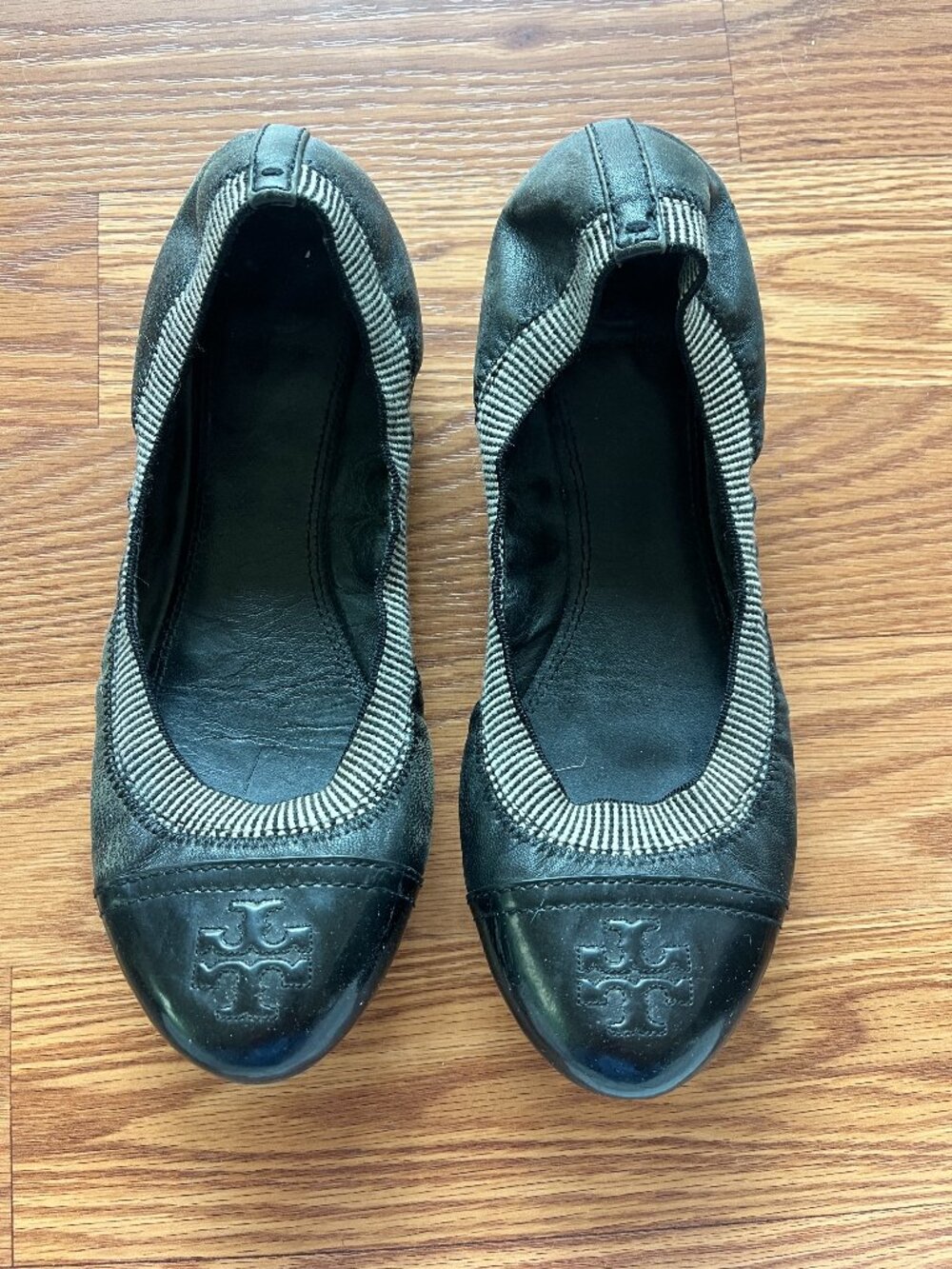 Tory Burch Black Gabby Slip-on Flats with Patent Leather Toe Caps